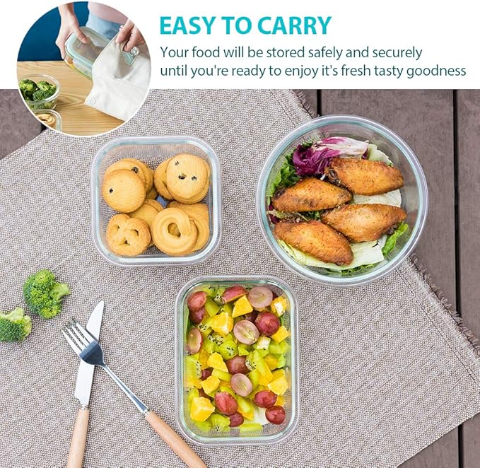 Bayco Glass Food Storage Containers, [24 Piece] Airtight Meal Prep Bento Boxes, Leak Proof (12 lids & 12 Containers) - White