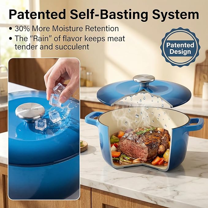 7QT Enamel Cast Iron Dutch Oven with Lid,Dual Handles,Versatile Heavy-Duty Non-toxic Cookware for Sourdough Bread Baking,Braising,Stews,Roasting,Oven Safe up to 500°F blue