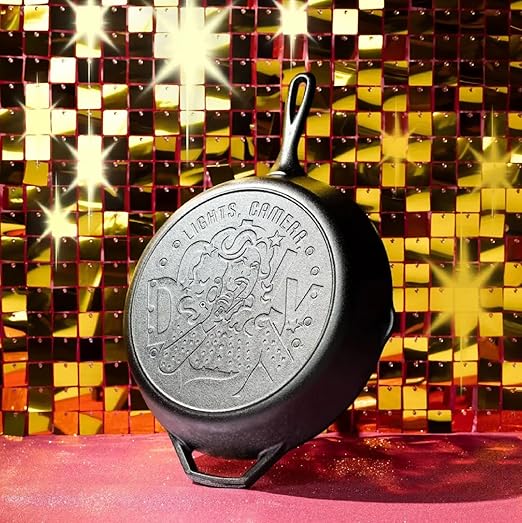 Lodge 12 Inch Dolly Parton "Lights, Camera, Dolly" Cast Iron Skillet – Special Edition, Made in USA, Naturally Seasoned, Oven Safe, Grill & Campfire Ready