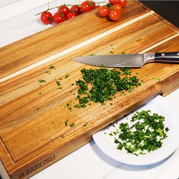Acacia Wood Cutting Board for Kitchen, 15.7 x 10.2 Inch (ExtraThick 1.6") Wooden Chopping Board for Meat, Cheese, Charcuterie Boards with Handles. Premium Quality Butcher Block (Oil & Plate Included)