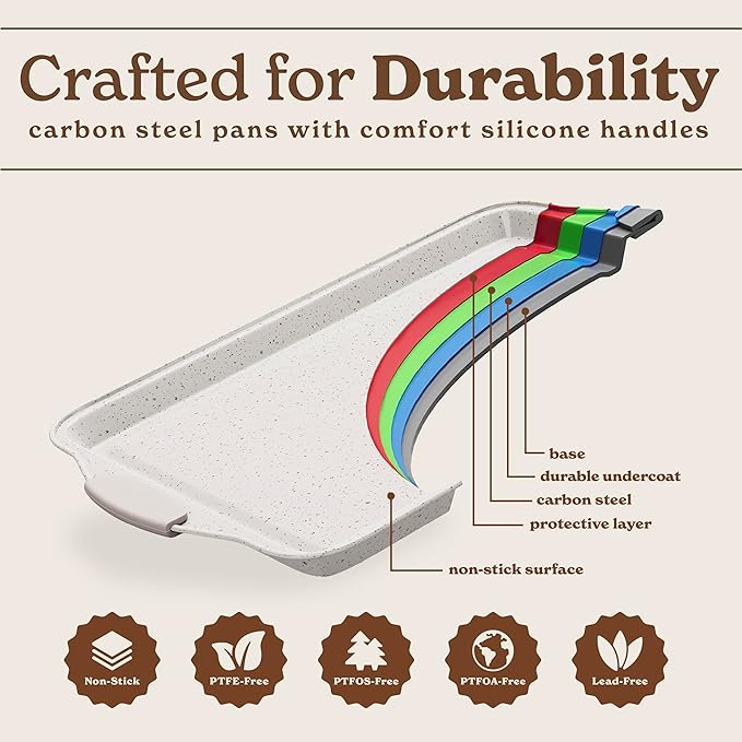 Country Kitchen Nonstick Stackable Bakeware Set - Heavy Duty, Durable, Easy Release Baking Set, Cream, 4 Pcs
