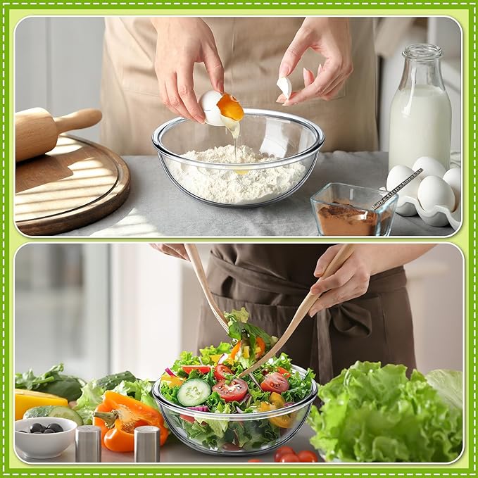 Domensi 6.5 Qt Extra Large Glass Mixing Bowls for Sourdough Bread Making Clear Glass Salad Cooking Bowls for Kitchen Salad Bread Storage, Dishwasher, Freezer, Microwave
