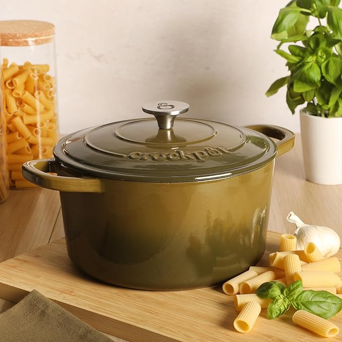 Crock Pot Artisan 5-Quart Round Cast Iron Dutch Oven Pot With Lid - Gradient Sage Green