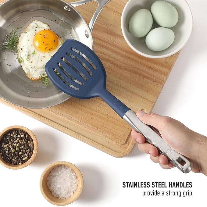 Calphalon Prime 7 Piece Sillicone and Teak Wood Kitchen Tool & Gadget Set - Navy Blue