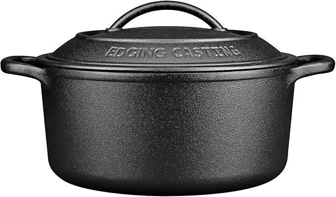 Pre-Seasoned Cast Iron Dutch Oven Pot with Lid Dual Handle, Sourdough Bread Baking Pots, Bread Oven, Camping, Grill, Induction, Electric, Round 5 Quart, Black