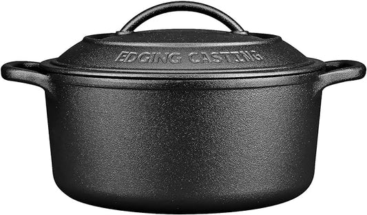 Pre-Seasoned Cast Iron Dutch Oven Pot with Lid Dual Handle, Sourdough Bread Baking Pots, Bread Oven, Camping, Grill, Induction, Electric, Round 7 Quart, Black