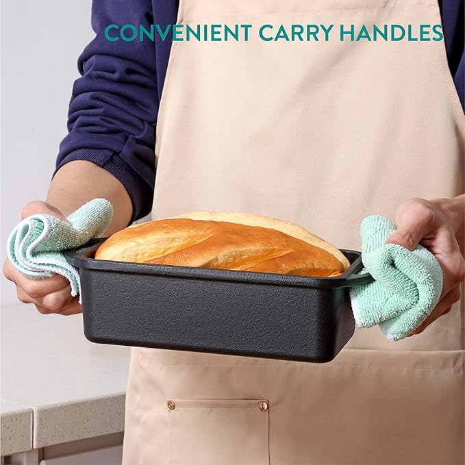 Navaris Enameled Cast Iron Bread Loaf Pan - 10.2" x 4.7"(26 x 12cm) Non-Stick Bread Baking Pan for Homemade Bread, Sourdough, Meatloaf, Cake, Oven Safe, Even Heat Distribution