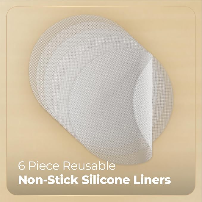 Prime Home Direct Bamboo Steamer Silicone Liners 10-Inch | 6 Count | BPA Free | Reusable & Non Stick for Air Fryer, Dumpling Food Steam Pot & Dim Sum Steaming | Round Mesh Parchment Baking Sheet Paper