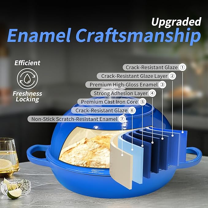Bread Dutch Oven for Sourdough Bread Baking – Cast Iron Dutch Oven Pot with Lid, Enameled Bread Baker, 6 Quart/26cm Blue