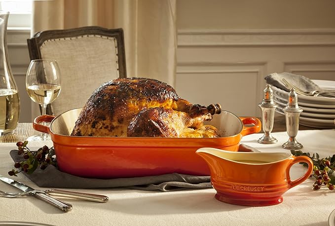 Le Creuset Enameled Cast Iron Signature Rectangular Roaster, 5.25 qt. (11.7" x 16.8"), Flame