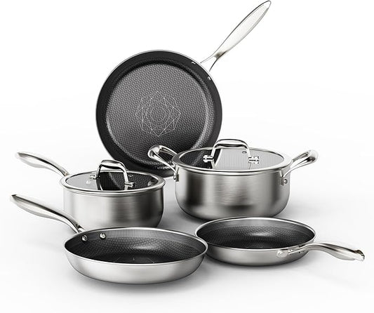 COOKER KING Stainless Steel 7PCS Cookware Set, Pots and Pans Set, Non Stick, Frying Pans, Saucepans & Stock Pot with Lid, Non-Toxic, Induction, Oven, Dishwasher Safe