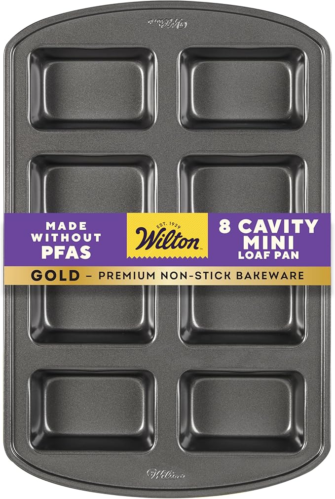 Wilton Gold Non-Stick Mini Loaf Pan, Stainless Steel Bakeware, Made without PFAS, Packaging May Vary