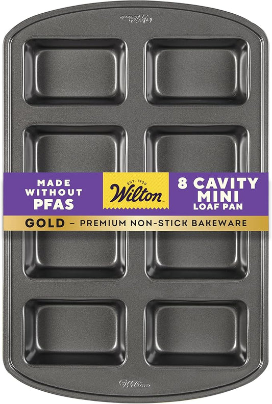 Wilton Gold Non-Stick Mini Loaf Pan, Stainless Steel Bakeware, Made without PFAS, Packaging May Vary