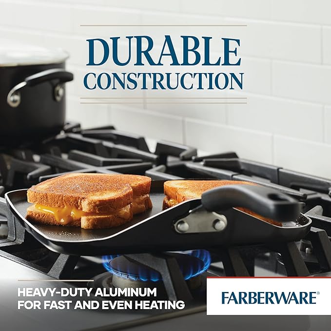 Farberware Cookstart DiamondMax Nonstick Square Deep Grill Pan/Griddle, Dishwasher Safe, 11 Inch - Black