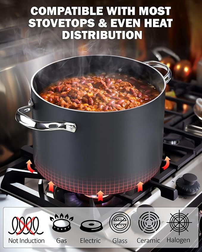 Cooks Standard Stockpot Dutch Oven Casserole with Glass Lid, 8-Quart Classic Hard Anodized Nonstick Soup Pot, Black