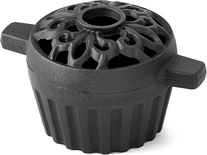Cast Iron Steamer for Wood Stove Humidifier Woodstove Pot with Hollow Carved Lid, Matte Black Finish, 1.32 Quart Capacity, Indoor Decorative