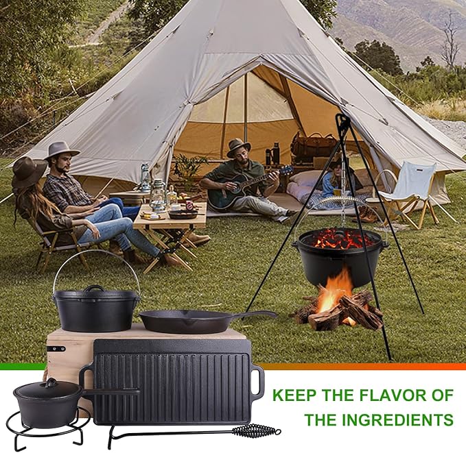 8 Piece Cast Iron Pots and Pans Set Cast Iron Skillets Bakeware And Square Grill Pan Camping Kitchen Cookware