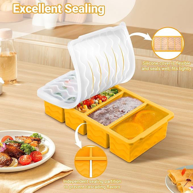 Silicone Freezer Tray for Soup with Lid – 1-Cup Soup Container Cube Style Ice Cube Trays for Freezer, Meal Prep & Food Storage, Freeze 250mL/125mL Portions – 2 Pack