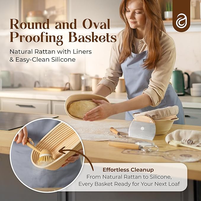 Sourdough Starter Kit with Dutch Oven and Scale - Complete Sourdough Kit with Proofing Baskets, 34oz Jar, Slings, and Other Premium Bread Making Tools - Perfect Baking Gifts for Women, Men, and Bakers