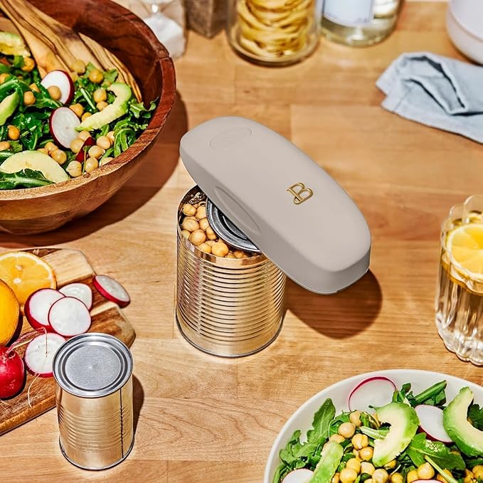 Beautiful Automatic Battery Powered Electric Can Opener- Hands Free Smooth Edge for Seniors with Arthritis - One Touch Auto Can Opener with Magnetic Lid Lift (Porcini-Taupe)