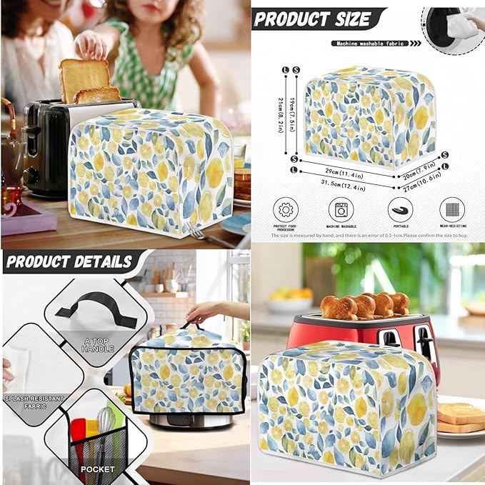 Summer Themed Toaster Covers 2 Slice Wide Slot,Lemon Blender Covers Washable Dust Cover Kitchen Appliance Slow Cooker Crock Pot Cover for Summer Decor (Yellow)