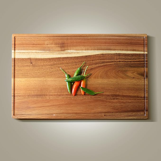 Acacia Wood Cutting Board for Kitchen, 15.7 x 10.2 Inch (ExtraThick 1.6") Wooden Chopping Board for Meat, Cheese, Charcuterie Boards with Handles. Premium Quality Butcher Block (Oil & Plate Included)