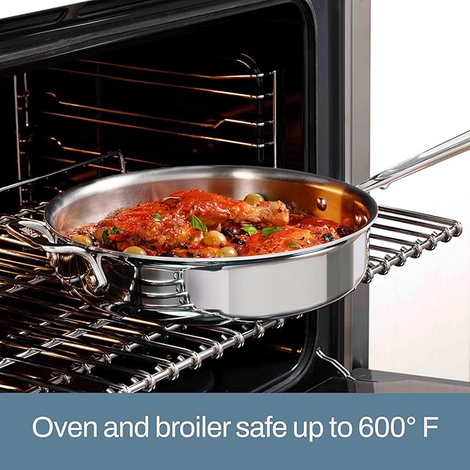 All-Clad D3 3-Ply Stainless Steel Sauté Pan 4 Quart Induction Oven Broiler Safe 600F Pots and Pans, Cookware Silver