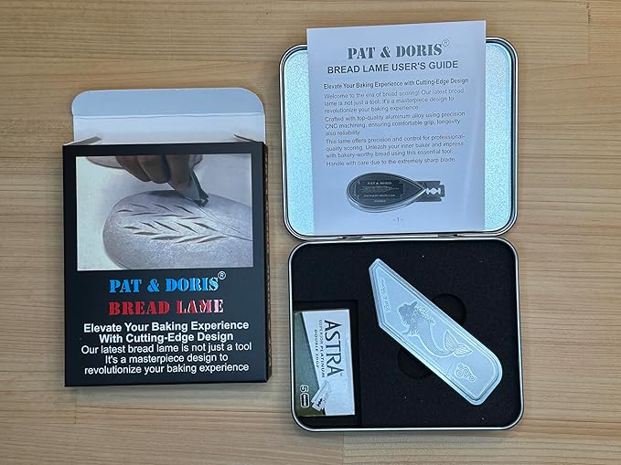 pat & doris Sourdough Bread Lame Dough Scoring Tool – CNC Aluminum Alloy Handle, Stainless Etched Side Plates, Magnetic Blade Storage