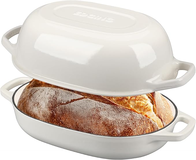 Enameled Cast Iron Oval Dutch Oven Pot with Lid, Dutch Oven for Sourdough Bread Baking, Oval Bread Pan, Bread Oven, Bread Dutch Oven, 7qt, White