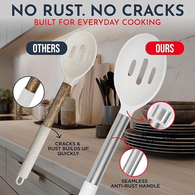 Silicone Kitchen Utensils Set - 24-Pieces 450F Heat Resistant White Cooking Utensils for Nonstick Cookware - Silicone Spatulas Set, Stainless Steel Handle & Other Kitchen accessories