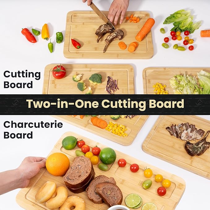 Heimlove Extra Large Bamboo Cutting Board, 18" x 12" Cutting Boards for Kitchen Charcuterie Boards with Juice Groove and Handles, Chopping Board for Meat, Vegetables and Cheese