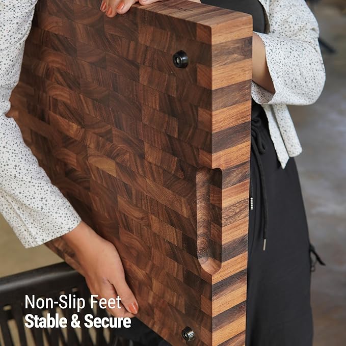 SHUMARU Tropical Walnut End-Grain Wood Cutting Board – XL 24x18x2" Butcher Block | Handmade in Bali - Silky-Smooth, Juice Groove, Knife‑Friendly, Ergonomic Grips & Non‑Slip Feet