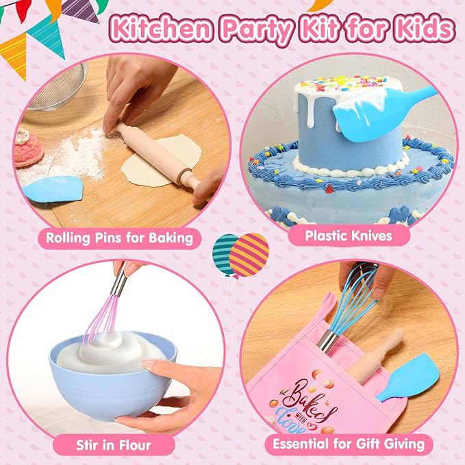 48 Pcs Kids Mini Baking Supplies with Kitchen Utensil, Pot Holders, Spatula, Rolling Pin, Whisk for Kids Classroom School Exchange Party Favors (Medium)