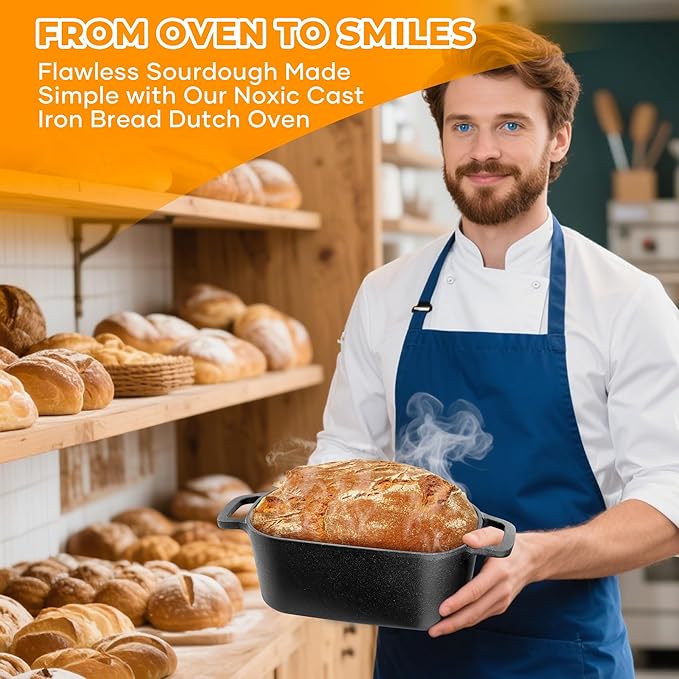 Oval Dutch Oven for Bread Baking, Pre-seasoned Bread Oven for Sourdough, Even Heat Distribution Sourdough Baking Pan, 3.6Qt