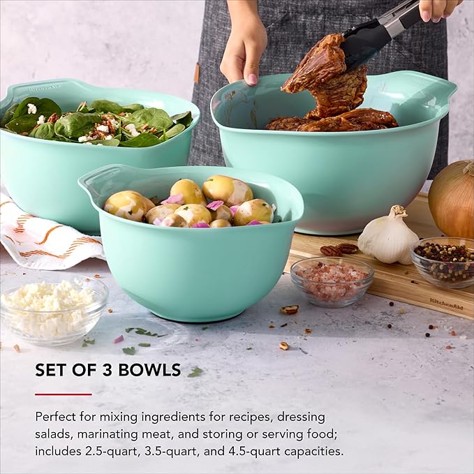 KitchenAid Universal Nesting Plastic Mixing Bowls, Set of 3, Spearmint
