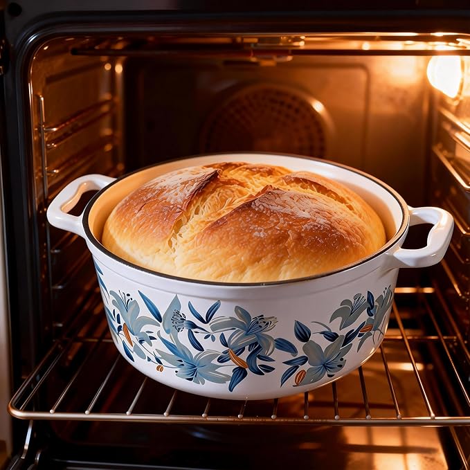 CAROTE 5 QT Cast Iron Dutch Oven Pot with Lid, Enameled Floral Dutch Ovens with Cotton Potholders & Oven Gloves, Gift Box, Cast Iron Pot for Sourdough Bread Baking, Braising, Stews, Roasting, Dual Handles, All Stovetop Compatible, Oven Safe up to 500° ...