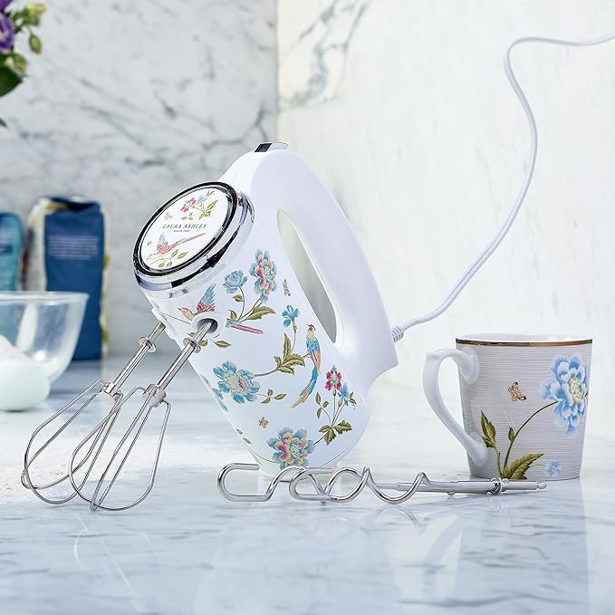 Laura Ashley Hand Mixer Electric Handheld 200W - Hand Held Electric Whisk with 5 Variable Speeds - Hand Mixers with Durable Stainless Steel Beaters - Easy to Clean Light Weight Cake Mixer for Baking
