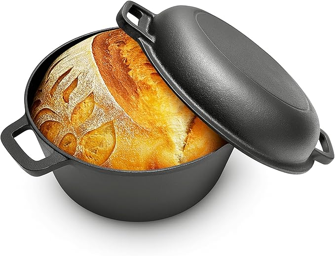 Cuisiland 5QT Cast Iron Combo Cooker – Pre-Seasoned Dutch Oven with 10’’ Skillet Lid – 2-in-1 Multipurpose Cookware for Baking, Searing, Roasting & Frying – Oven & Campfire Safe