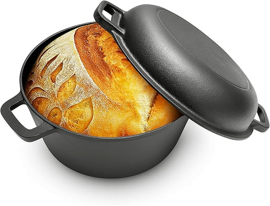 Cuisiland 5QT Cast Iron Combo Cooker – Pre-Seasoned Dutch Oven with 10’’ Skillet Lid – 2-in-1 Multipurpose Cookware for Baking, Searing, Roasting & Frying – Oven & Campfire Safe