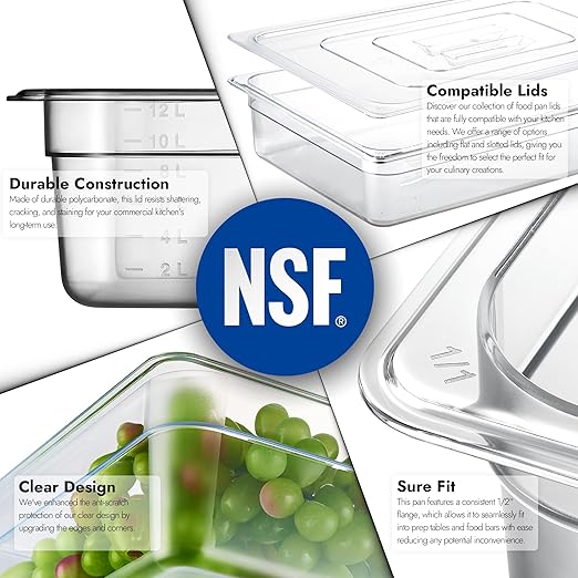 CURTA 6-Pack Full Size 4" Deep NSF Polycarbonate Food Pans | Dishwasher & Freezer Safe Clear Container for Prep Tables, Buffet, Salad Bar, Commercial & Home Kitchen