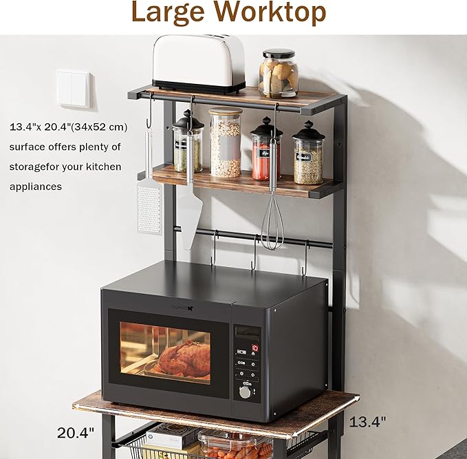 Kitchen Bakers Rack,Coffee Bar Stand Station 6-Tier,Microwave Stand with Storage,Microwave Oven Stand Station,Kitchen Storage Shelf Rack,Kitchen Appliance Organizer,Rustic Brown