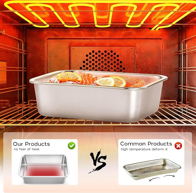 Onader Lasagna Pan, 3 Inch Deep Baking Pans for Oven, Stainless Steel Rectangle Lasagna Cake Baking Dish, 2 Pack - 10⅝ x 8¼ & 12¾ x 10 Inch