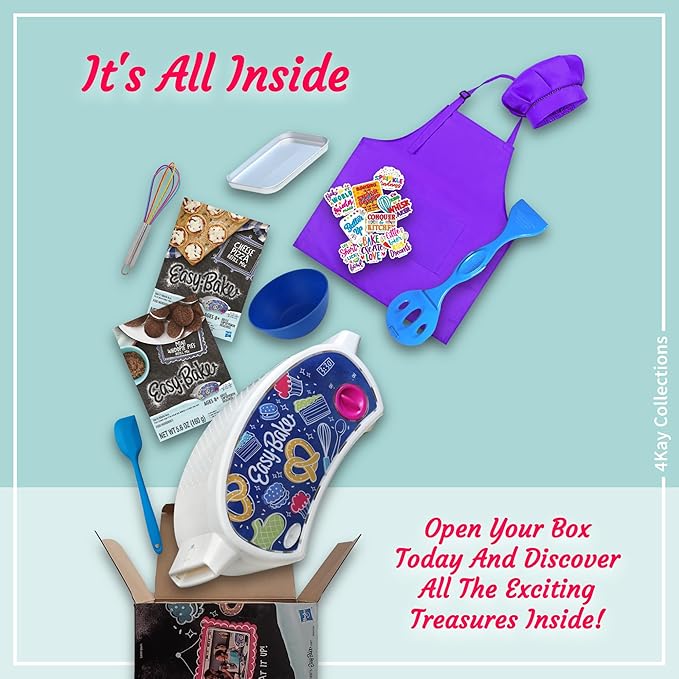 Ultimate Easy Baking Oven Bundle For Kids With 19 Items - Oven, 2 Refill Mixes, Apron, Hat, Bowl, Spatula, Whisk, 9 Stickers, Baking Pan & Tool (Powerful Purple Baker Bundle)