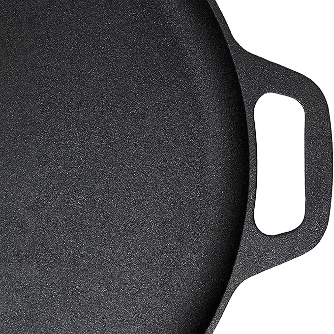 13.5 Inch Cast Iron Pizza Pan with Loop Handles Pre-Seasoned