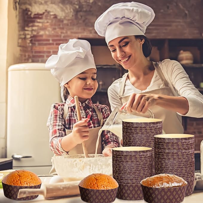 Thenshop 50 count Panettone Paper Mold Pans for Baking Heat Resistant Paper Baking Cake Pan 6 x 2.4 Disposable Panettone Mold for Muffin Cupcake, Microwave Oven and Freezer Safe