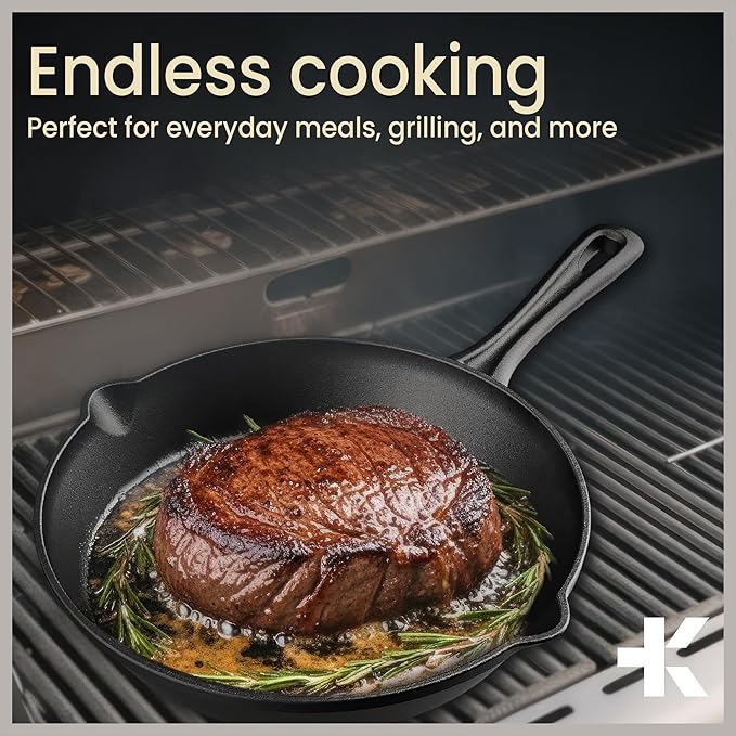 Bakken Cast Iron Skillet Set, 10" & 12" Pre-Seasoned Frying Pans with Even Heat Retention, Versatile for Stove, Oven, Grill & Campfire, Easy-Grip Handles, Hand Wash Only, 4.41 lbs & 6.61 lbs