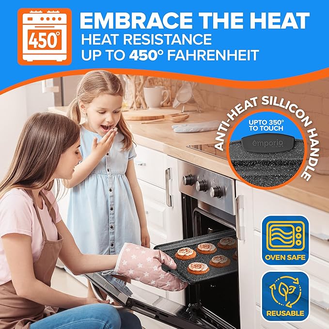 Baking Pan Set - Nonstick Coating, Carbon Steel Bakeware Sets with Gray Silicone Handles, PFOA, PFOS, PTFE Free, Recipe Booklet Included, Oven Safe Tray (Up To 450° F), Set of 3 - Gray