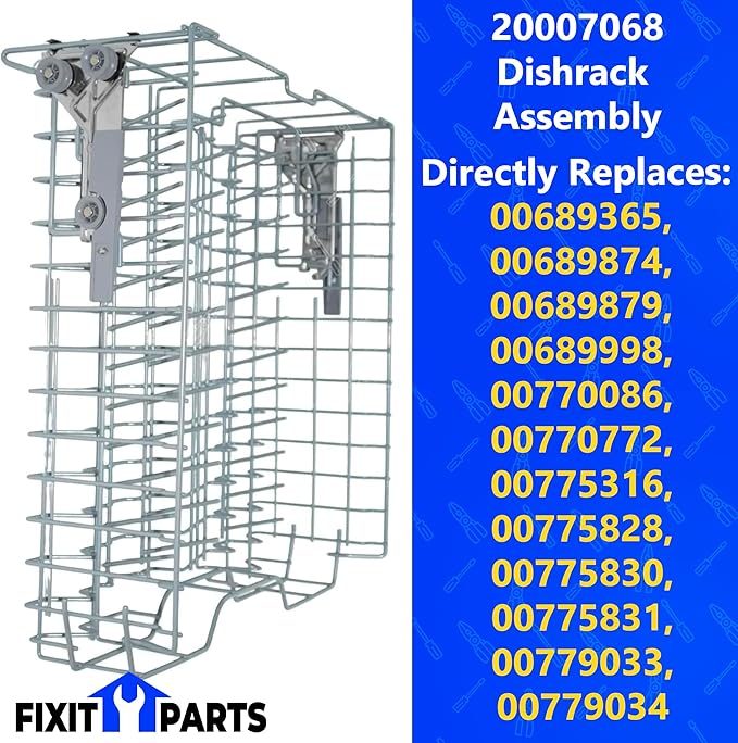 US-Based Supplier – 20007068 Upper Crockery Dishrack Assembly works with Bosch Dishwashers – 21 7/8" Deep – Replaces 00689365, 00689874, 00689879, 00689998, 00770086, 00770772 and more