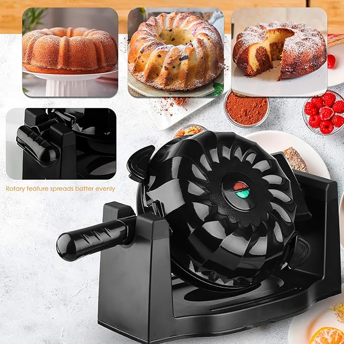 Toaster, 1800W Electric Rotating Lava Cake Maker, Automatic Constant Temperature, Uniform Heat, with Non-Slip Feet and Non-Stick Plate, for Home Kitchen and Commercial Use