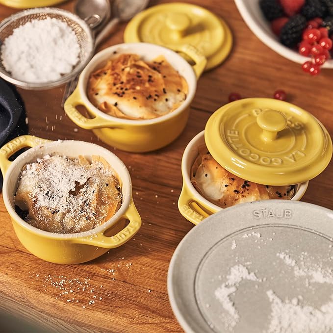 STAUB Ceramic 3-pc Mini Round Cocotte Set, Citron